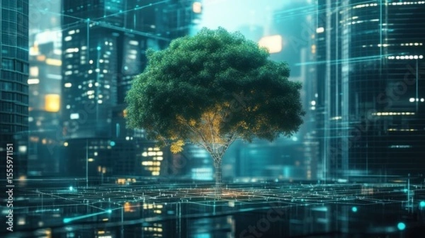 Obraz Digital tree in a modern city