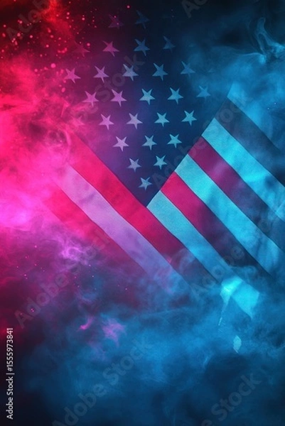 Obraz American flag in neon smoke backdrop
