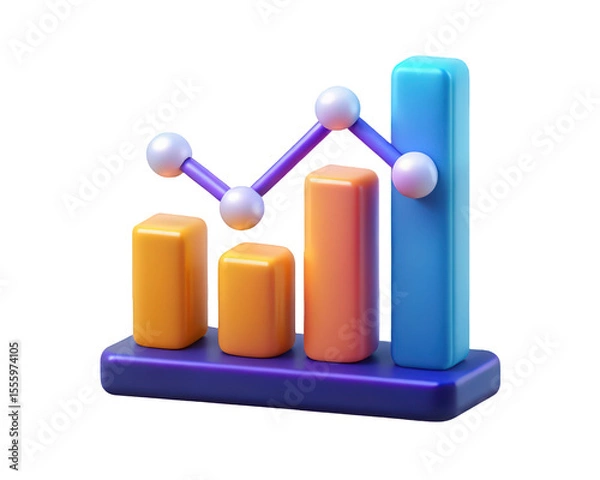 Fototapeta Abstract 3d render of a colorful growth chart showing increasing business statistics and financial data representing success and progress in a modern style with orange and on transparent background