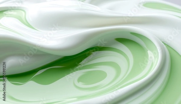 Obraz Abstract Swirls of White and Green Paint Creating a Smooth Glossy Texture