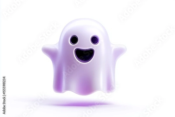 Fototapeta 3D ghost emoji icon with smiling face isolated on white background perfect for digital design and social media use during festive occasions