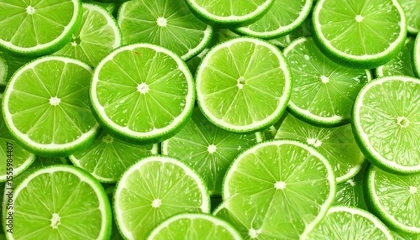 Fototapeta Refreshing background of vibrant lime slices, a citrusy burst of color