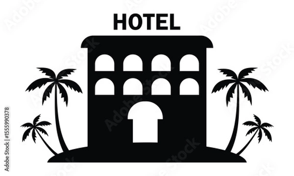 Fototapeta Hotel icon. Modern and editable hotel silhouette symbol illustration website design. Simple black filled hotel icon symbol isolated on white background. Vector illustration. EPS 10