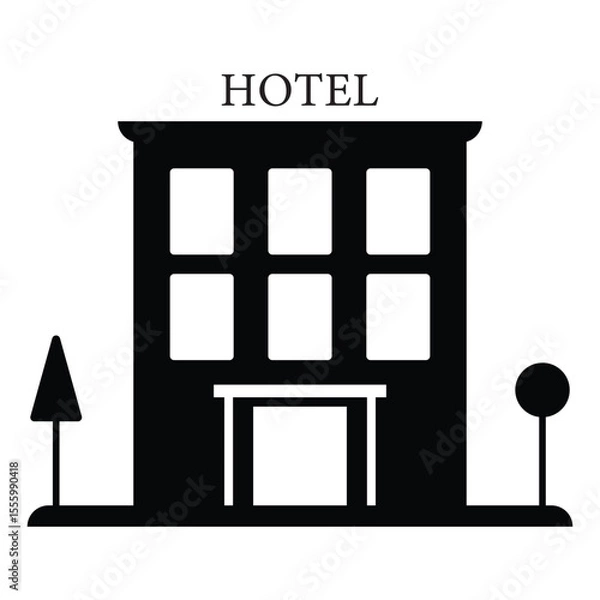 Fototapeta Hotel icon. Flat style hotel building icon, vector illustration sign symbol website graphic design. Hotel icon, travel symbol isolated on white background. Vector image.
