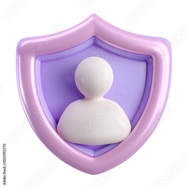 Fototapeta A pastel colored 3D shield icon with a simple white figure or person shape inside representing protection security and safety