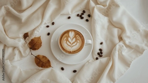 Fototapeta Cozy Coffee with Autumn Vibes clean background