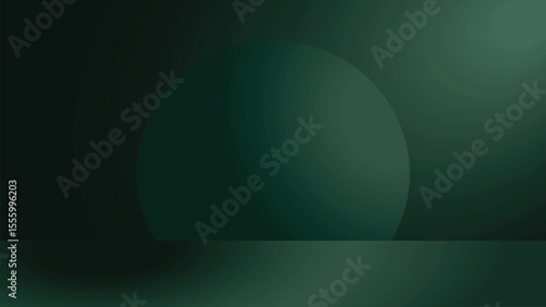 Obraz Dark green studio background with gradient, light glow, and circle. Vector illustration
