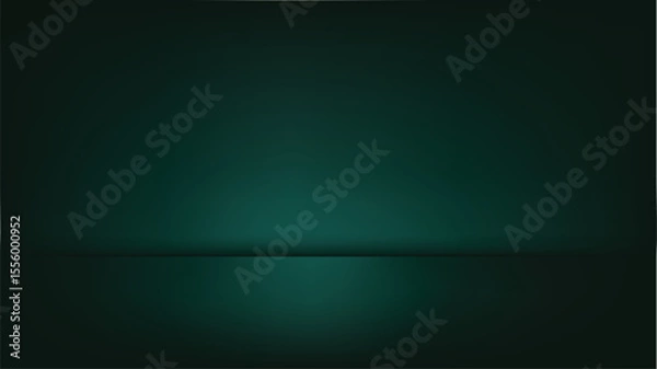 Obraz Dark green studio room background with light glow, gradient, and copy space. Vector Illustration