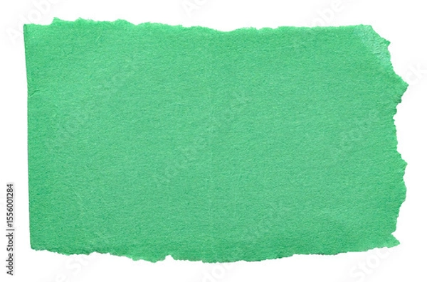 Fototapeta Green isolated cut out torn piece of blank paper note cardboard with rough texture and copy space for text, transparent png background design element