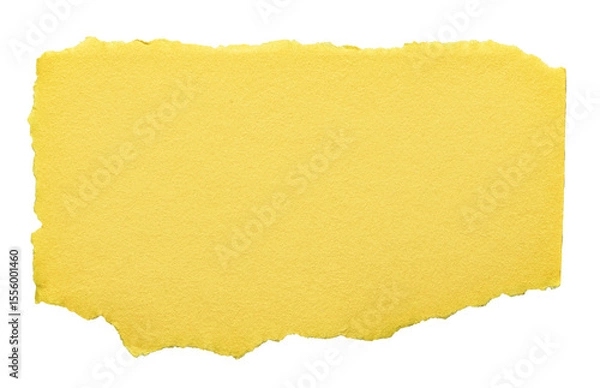 Fototapeta Isolated cut out torn piece of blank yellow paper note cardboard with rough texture and copy space for text, transparent png background design element