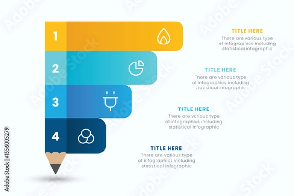 Fototapeta Pencil infographic design template with 4 step for education and Business Concepts, Modern flat vector illustration for presentation