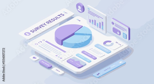 Fototapeta Isometric survey results vector illustration: design for data visualization and marketing