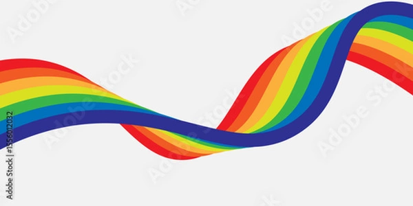 Fototapeta Rainbow wavy ribbon design element. LGBTQ Pride month flag. Rainbow color wave background template shape for banner, poster, flyer, brochure, booklet, cover.