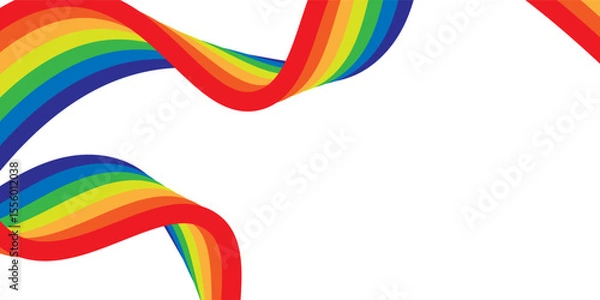 Fototapeta Rainbow wavy ribbon design element. LGBTQ Pride month flag. Rainbow color wave background template shape for banner, poster, flyer, brochure, booklet, cover.