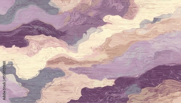 Fototapeta Abstract painting with swirling, muted purples, pinks, and beige tones creating a cloudy, textured effect