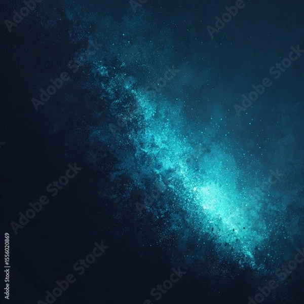 Fototapeta A diagonal band of teal nebulae across a dark, star-dusted background, suggesting cosmic depth and ethereal beauty