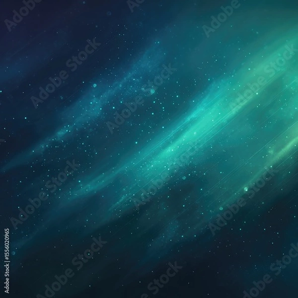 Fototapeta Abstract nebula-like image with teal and dark blue hues, streaks of light, and scattered sparkles