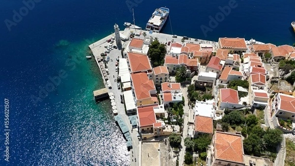 Obraz Colorful Coastal Houses of Symi Island, Greece – Mediterranean Architecture
