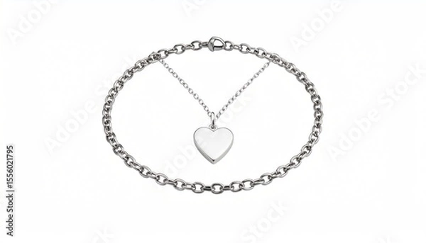 Fototapeta Silver chain bracelet adorned with a heart charm on a transparent backdrop