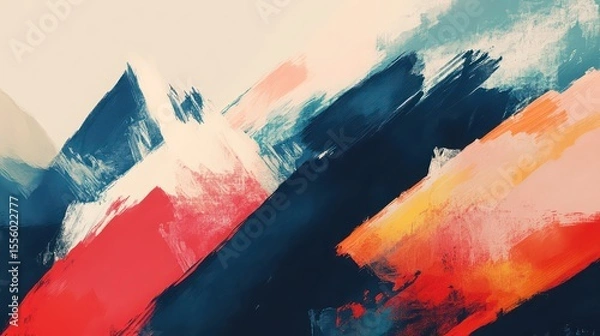 Fototapeta Abstract painting featuring bold brushstrokes in red blue and orange on a light background