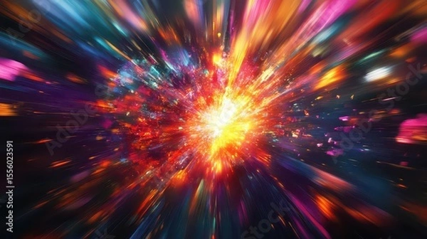 Fototapeta A vibrant explosion of colorful light radiating outwards in a dynamic abstract composition style