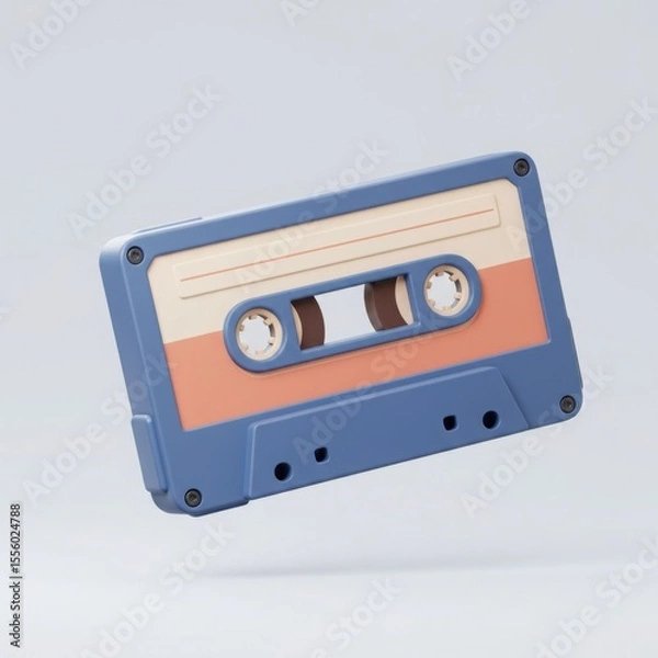 Fototapeta Retro cassette tape floating vintage style, music media from the 80s and 90s era, classic audio record for nostalgic concept.