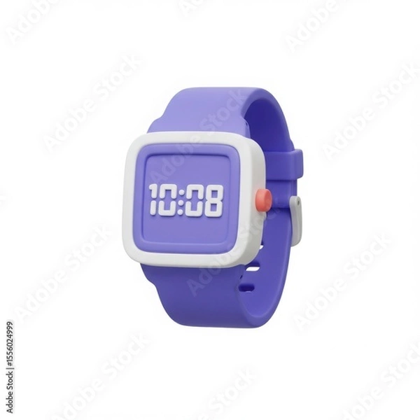 Fototapeta Cartoon smart watch with digital screen displaying time. Smart gadget for health monitoring and communication. Technology concept for fitness app.