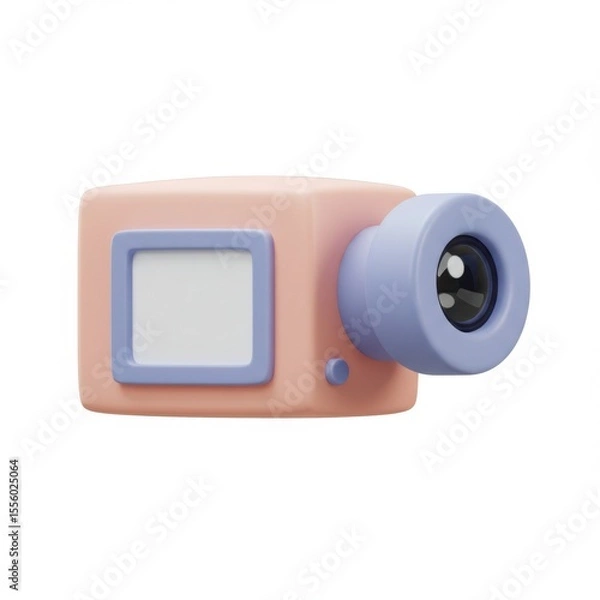 Fototapeta A pastel 3D rendered camera, isolated on a white background, concept for photography and video recording.