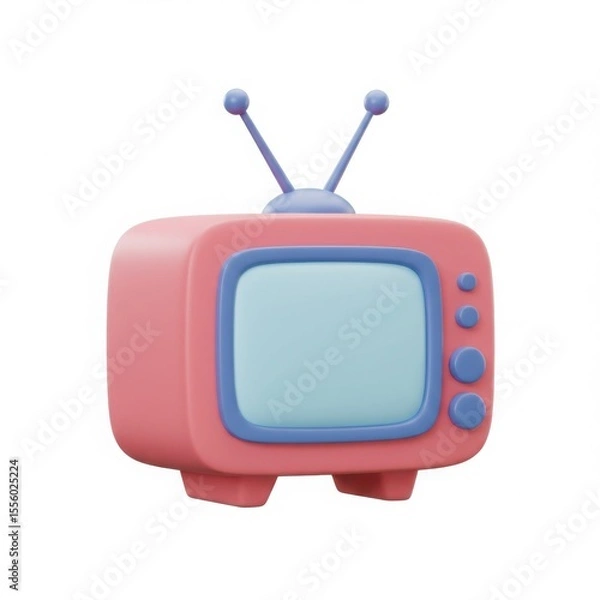 Fototapeta Retro television with antenna. Old fashioned tv set for entertainment. Media consumption technology and vintage communication on white background.