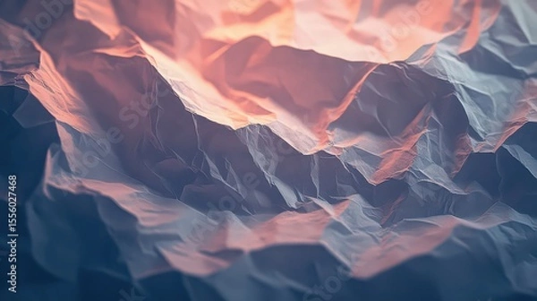 Fototapeta Abstract image of crumpled paper with pink and blue hues creating a textured and layered appearance