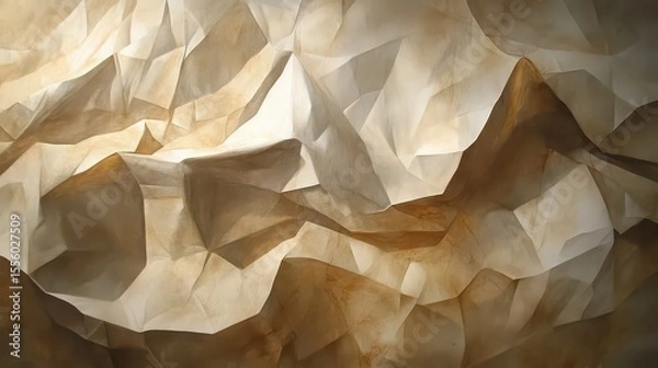 Fototapeta Close up of crumpled brown and white paper creating an abstract textured background design element