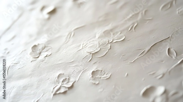 Fototapeta Close up of white floral embossed pattern on a textured surface with a shallow depth of field