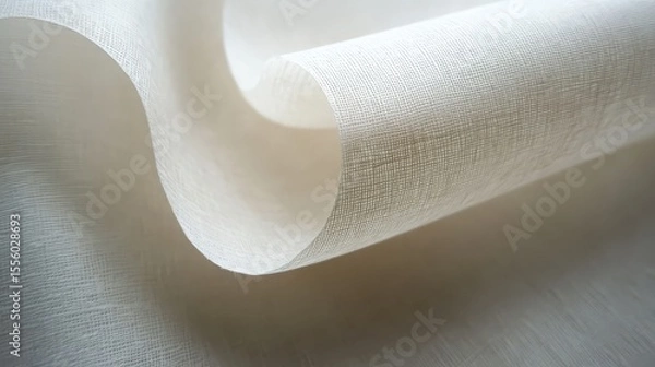 Fototapeta Close up of a folded piece of white textured fabric showing the weave and subtle shadows on the surface
