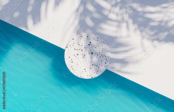Fototapeta Summer swimming pool scene with cylinder for product display. 3d rendering background