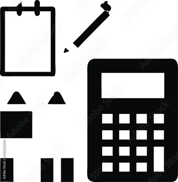 Obraz Calculators, calendars, colored pencils, correction fluid, craft paper icon