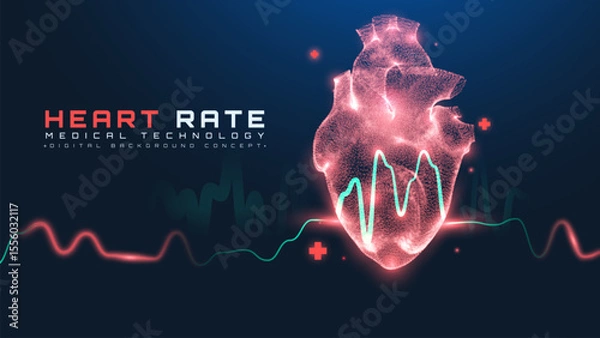 Fototapeta Health heart rate Interface particle background, Artificial intelligence heart scan design concept, Medical treatment AI technology futuristic, Vector illustration.