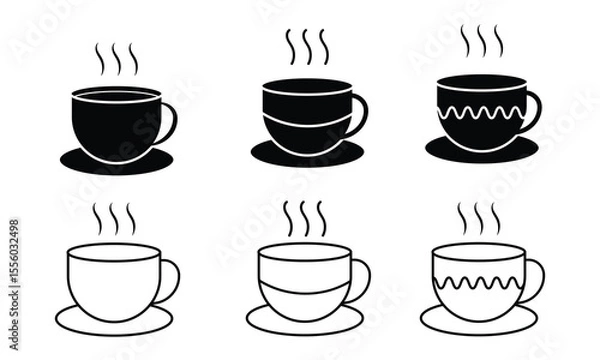 Fototapeta Hot coffee cup icon vector set. Silhouette of Coffee tea cup icon vector set. Set of cups, coffee mug symbol and sign. Vector illustration.