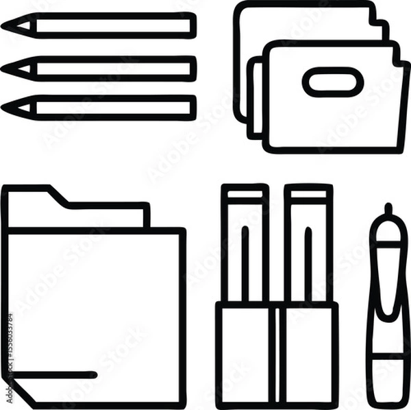 Obraz File folders, felt-tip pens, flashcards, floss sticks, folders icon