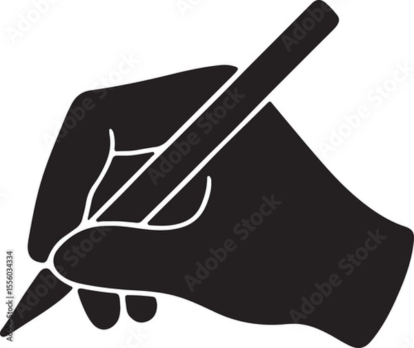 Obraz A hand holding an invisible pen or pencil, poised in the classic tripod grip for writing or drawing vector silhouette art on white background