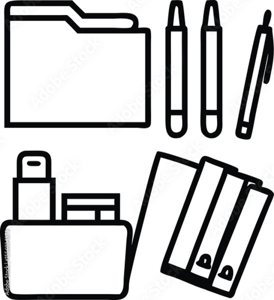 Obraz File folders, felt-tip pens, flashcards, floss sticks, folders icon