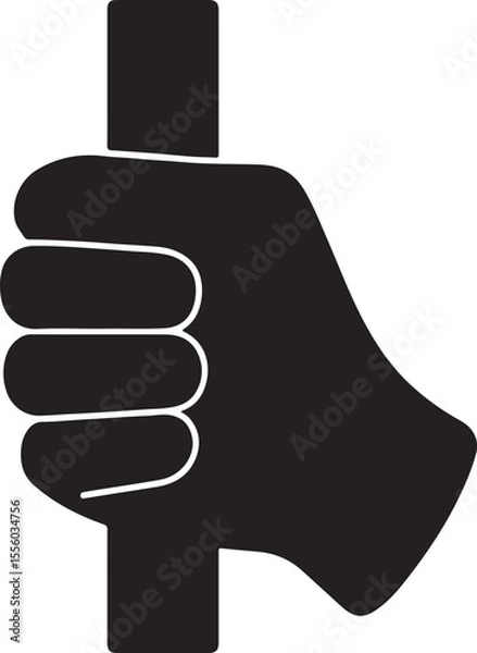 Obraz A hand tightly wrapped around an invisible pole or handle, showing the tension in the knuckles and fingers vector silhouette art on white background
