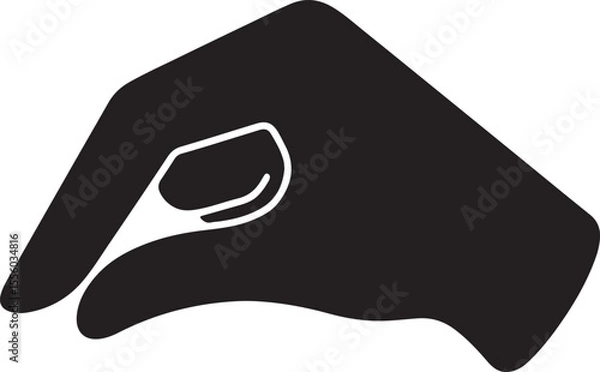 Obraz A hand tilted downwards with thumb and forefinger pinched, as if sprinkling salt, seeds, or magic dust vector silhouette art on white background
