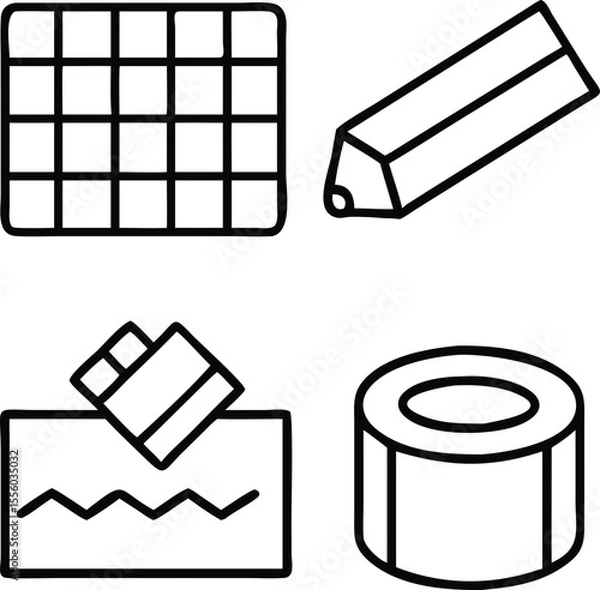 Obraz Glue sticks, graph paper, greeting cards, gum tape, gift tags icon