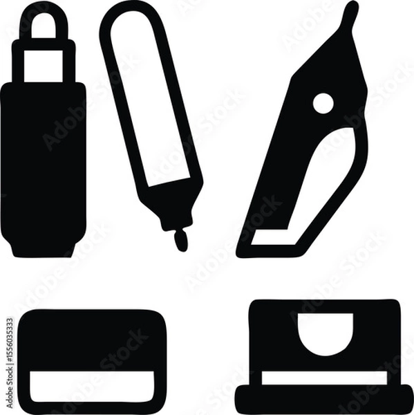 Obraz Highlighters, hand sanitizer, hole punch, holder icon