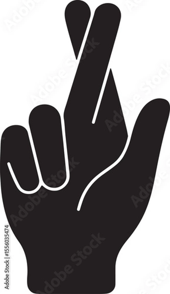 Obraz A side profile silhouette showing the middle finger clearly crossed over the index finger for good luck vector silhouette art on white background