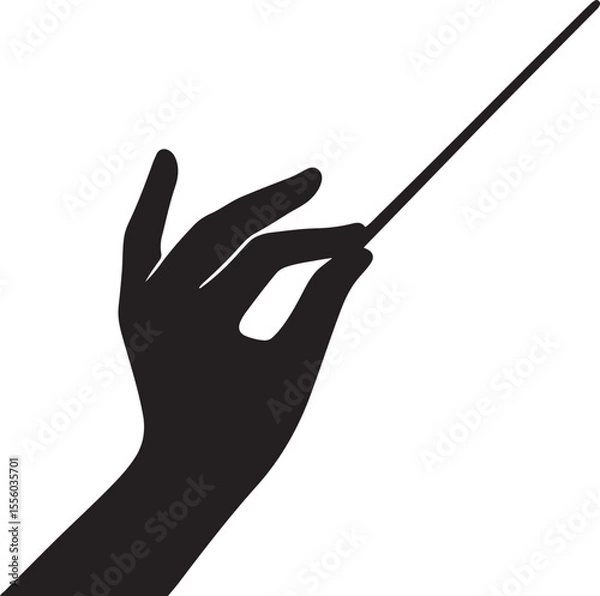 Obraz An elegant, dynamic hand gesture, poised as if leading an orchestra vector silhouette art on white background