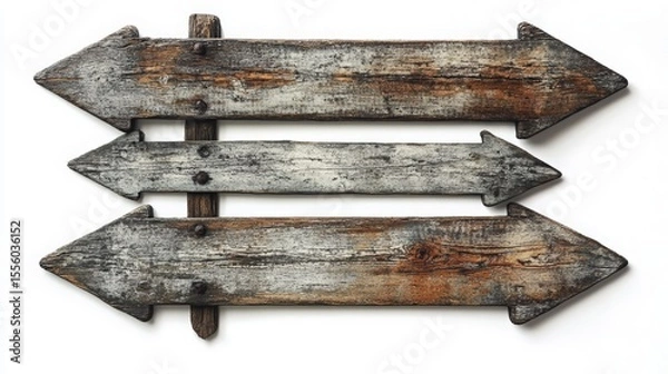 Fototapeta Rustic Wooden Arrow Signs Pointing Left, Vintage Wood Planks with Weathered Texture