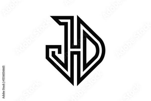 Fototapeta A black and white logo featuring the letters j h and d in a modern style