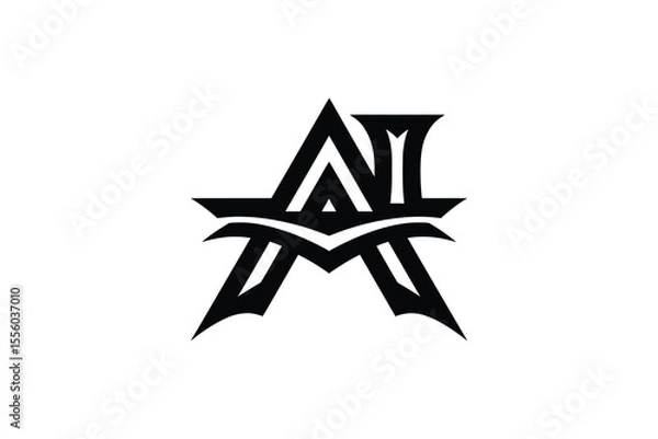 Fototapeta A stylized black and white logo featuring letter a with sharp edges design