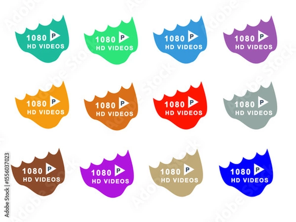 Fototapeta High-definition video Icons with 12 colors in a shape also a play button, and inside a play button, P is written.